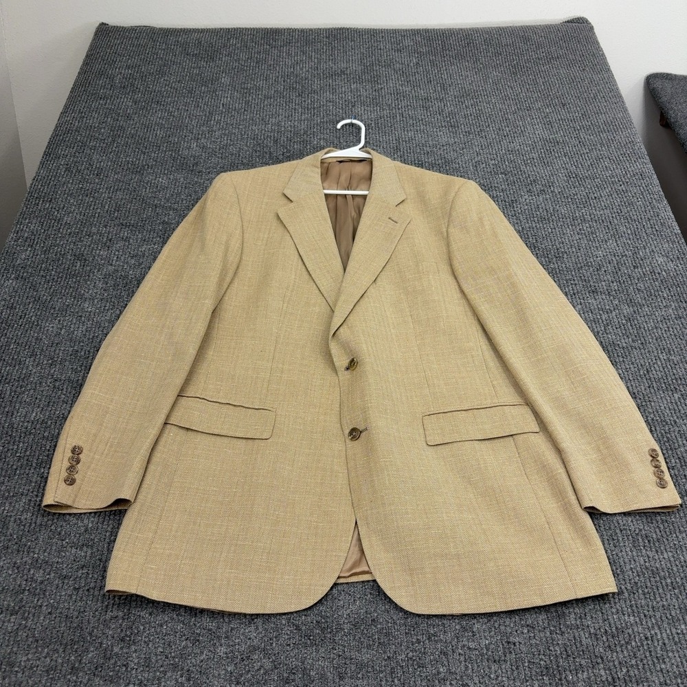 Brooks Brothers Sport Coat Mens 44L Tan Silk Linen Wool Herringbone Blazer Prep
